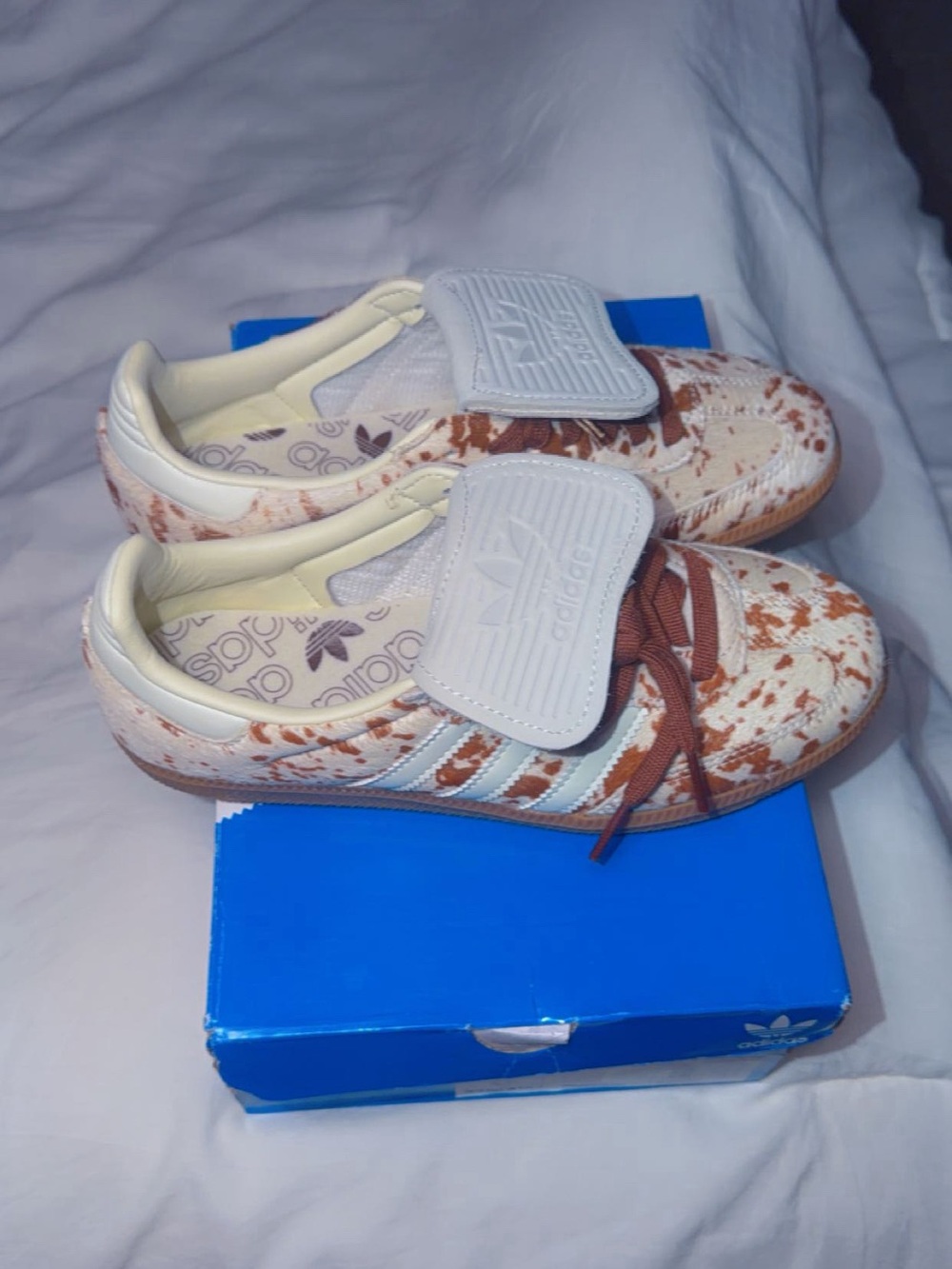 adidas ladies Cream Sneakers with Brown Splatter Accents